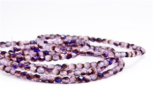 4mm Firepolish Czech Glass Beads - Milky Amethyst Azuro / Iris Blue