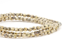 4mm Firepolish Czech Glass Beads - Milky Champagne Picasso Luster