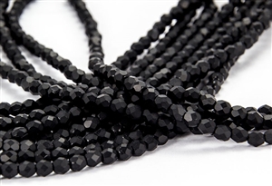 4mm Firepolish Czech Glass Beads - Opaque Jet Black Matte