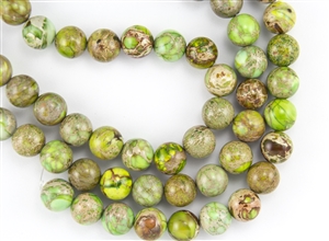 10mm Aqua Terra Jasper Gemstone Round Beads - Yellow / Green