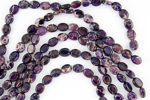 10x8mm Aqua Terra Jasper Gemstone Puffed Oval Beads - Dark Purple