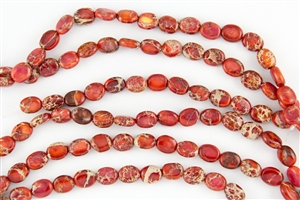 10x8mm Aqua Terra Jasper Gemstone Puffed Oval Beads - Orange