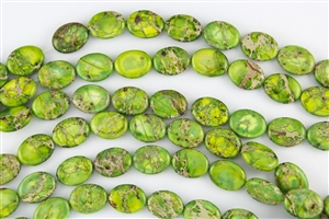 16x12mm Aqua Terra Jasper Gemstone Puffed Oval Beads - Yellow / Green