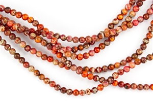 4mm Aqua Terra Jasper Gemstone Round Beads - Orange