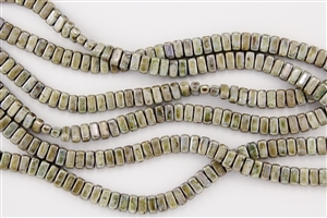 CzechMates 3x6mm Bricks Czech Glass Beads -  Opaque Green Luster B3