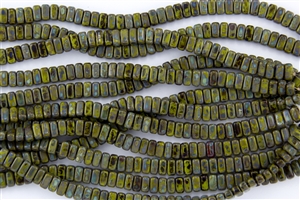 CzechMates 3x6mm Bricks Czech Glass Beads -  Olive Picasso B10