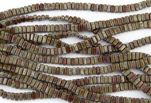 CzechMates 3x6mm Bricks Czech Glass Beads - Opaque Umber Picasso B45