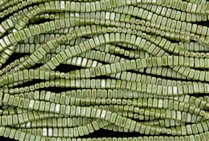 CzechMates 3x6mm Bricks Czech Glass Beads - Honeydew Luster Picasso B61