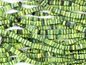 CzechMates 3x6mm Bricks Czech Glass Beads - Variegated Green and Black B130