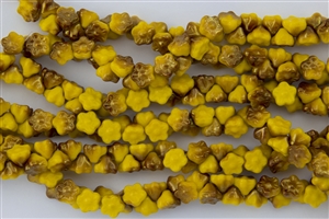 7mm Czech Button Style Flower Beads - Carmel Luster Sunflower Yellow