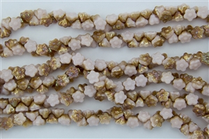 7mm Czech Button Style Flower Beads - Soft Peach Opal Celsian