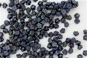 7mm Czech Button Style Flower Beads - Blue Iris Metallic #BF15