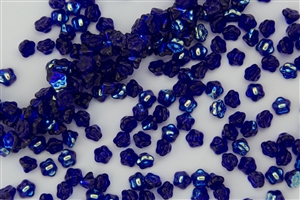 7mm Czech Button Style Flower Beads - Blue Cobalt AB #BF52
