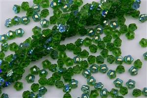 7mm Czech Button Style Flower Beads - Transparent Kelly Green AB BF73