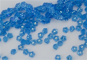 7mm Czech Button Style Flower Beads - Blue Aquamarine AB #BF76
