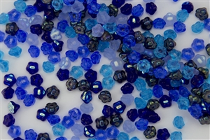 7mm Czech Button Style Flower Beads - Deep Sea Blue Mix #BF83