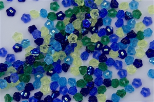 7mm Czech Button Style Flower Beads - Blue Lagoon Mix #BF106