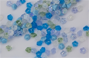 7mm Czech Button Style Flower Beads - Blue Serenity Mix #BF111