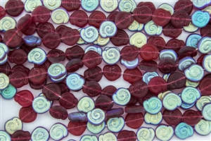 12x11mm Baby Snail Czech Glass Beads - Cranberry AB Matte