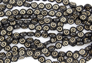 9x8mm Baby Snail Czech Glass Beads - Jet Black Gold Etched