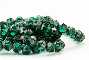 8mm Czech Glass Beads Central Cuts - Baroque Beads - Emerald Picasso
