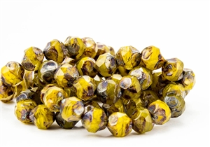 9mm Czech Glass Beads Central Cuts - Baroque Beads - Yellow Picasso