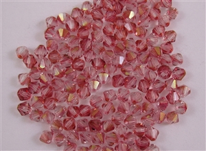 20 x Czech Crystals 4mm Bicones - Transparent Pink Luster