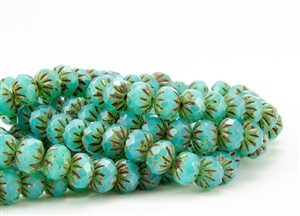 9x6mm Czech Glass Cruller Beads - Milky Seafoam Picasso