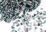 3x6mm Etched Farfalle Czech Glass Beads - Aqua Silver