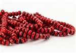 5x3mm Czech Glass Beads Faceted Rondelles - Opaque Red Picasso