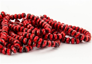 5x3mm Czech Glass Beads Faceted Rondelles - Opaque Red Picasso