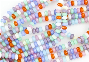 7x5mm Czech Glass Beads Faceted Rondelles - Opalite Mix