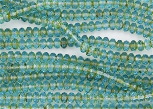 7x5mm Czech Glass Beads Faceted Rondelles - Aqua Picasso