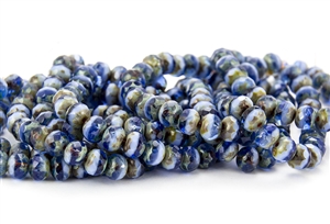 7x5mm Czech Glass Beads Faceted Rondelles - Sapphire Blue Picasso Mix