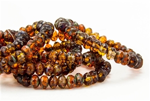 7x5mm Czech Glass Beads Faceted Rondelles - Transparent Topaz Picasso