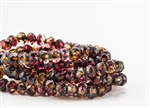 7x5mm Czech Glass Beads Faceted Rondelles - Crystal Fuchsia Picasso