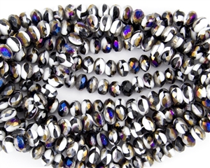8x5mm Czech Glass Beads Faceted Rondelles - Black White Iris