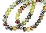 8x6mm Czech Glass Beads Faceted Rondelles - Transparent Picasso Mix