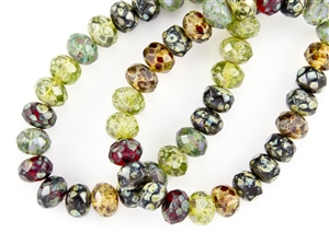 8x6mm Czech Glass Beads Faceted Rondelles - Transparent Picasso Mix