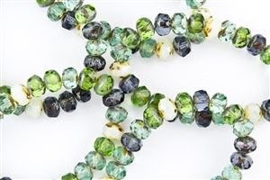 8x6mm Czech Glass Beads Faceted Rondelles - Aqua Travertine Picasso Mix