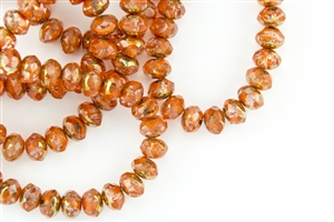 8x6mm Czech Glass Beads Faceted Rondelles - Orange and Crystal Luster