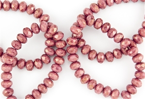 8x6mm Czech Glass Beads Faceted Rondelles - Coral Pink Picasso Luster