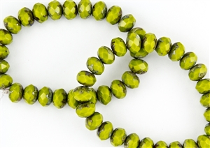 8x6mm Czech Glass Beads Faceted Rondelles - Olive Picasso