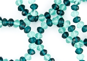 8x6mm Czech Glass Beads Faceted Rondelles - Teal and Green Aqua Frosted