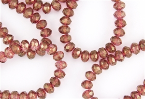 8x6mm Czech Glass Beads Faceted Rondelles - Transparent Pink Luster