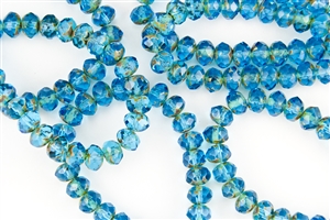 8x6mm Czech Glass Beads Faceted Rondelles - Capri Blue Picasso