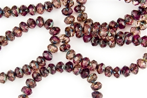 8x6mm Czech Glass Beads Faceted Rondelles - Transparent Variegated Pink Picasso