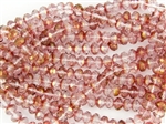 8x6mm Czech Glass Beads Faceted Rondelles - Half Pink Lumi