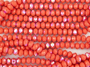 8x6mm Czech Glass Beads Faceted Rondelles - Coral AB