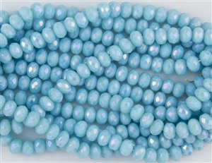 8x6mm Czech Glass Beads Faceted Rondelles - Aqua Opal AB